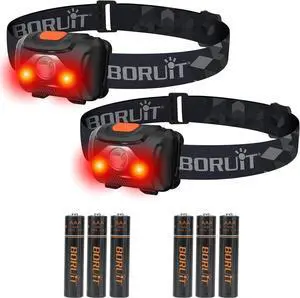 BORUIT LED Headlamp Red White Light Head Lamp [2-Pack] AAA Battery Super Bright Headlight 4 Mode Head Flashlight for Kids Adult Camping Running Hunting Fishing Gear