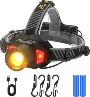 BORUIT LED Rechargeable Headlamp with Red Light,Super Bright Motion Sensor Head Lamp with 8 Modes,IPX4 Waterproof Headlamps Headlight for Outdoor Camping Hiking Fishing Hunting Running