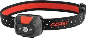 Coast® FL19 365 Lumen Dual Color (White & Red) LED Headlamp, Batteries & Hard Hat Clips Included, Black