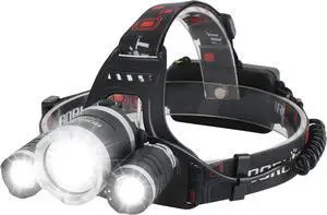 BORUIT RJ-3000 Headlamp Rechargeable, LED Head Lamp Super Bright - Outdoor Headlight 4 Modes, 4 Helmet Clips Waterproof Construction Hard Hat Head Light Adults Camping Hiking Hunting Gear