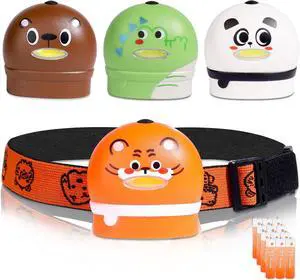 KunHe 4 Pack Kids Headlamp Christmas Stocking Stuffers Gifts for Girls Boys Adjustable LED Headlight for Camping Running with Animal Designs & Batteries Included