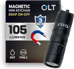 CLT Mini EDC Rechargeable Flashlight Magnetic Keychain, Snap on/off, 105 Lumen, Portable and Compact LED Keychain Flashlights - Durable Built-in Battery Ideal for Everyday Carry - Black