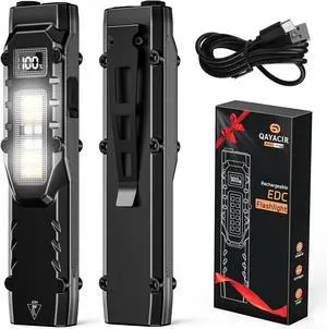 EDC Tactical Flashlight, 1100 High Lumens Rechargeable LED Flat Flashlight w/ Clip & Digital Display, Pocket Flashlight for Home Camping Emergency, Gifts for Men Dad Him Husband, Stocking Stuffers