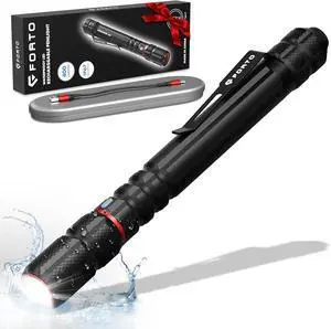 FORTO Rechargeable Pen Light Flashlight, 400 Lumens Small Pocket Flashlight with Clip, IP67 Waterproof, 2 Light Modes, 3-Color Battery Indicator, Type-C Charging, for Inspection,Emergency1 Pack