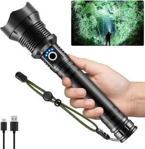 Flashlights High Lumen Rechargeable, Heavy Duty Rechargeable Flashlights, Adjustable Focus Tactical Flashlight with 5 Modes, Super Bright Flashlight for Home Camping