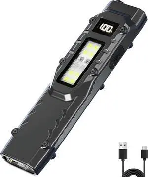 EDC Tactical Flashlight DT007, Compact 7 Mode Pocket LED Flashlight - 1500LM, USB-C Rechargeable Digital Display, IPX5 with Side Light and Clip for Everyday Carry Travel (1, Black)