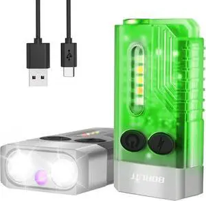 BORUIT V10 LED Small Powerful EDC Flashlight with 365nm UV Red Green Blue Light,Super Bright USB C Rechargeable Powered Mini Pocket Keychain Flash Light-14 Modes,Tail Magnet,Beeping Sound