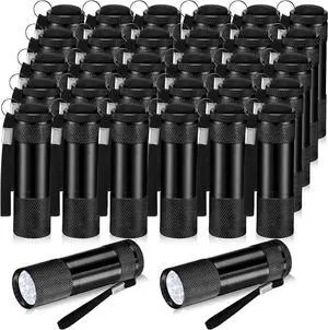VIHOSE 48 Pcs Mini Flashlights Bulk, Bright Aluminum Handheld Flash Light with Lanyard, Small LED Flashlights for Kids Night Reading Emergency Hurricane Camping Hiking Party Favors(Black)