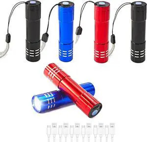 6 Pack LED Aluminum Small Mini USB C Rechargeable Flashlights, Handheld Small Flashlight Bulk, Portable Camping Bright High Lumens Flashlight Christmas Gifts