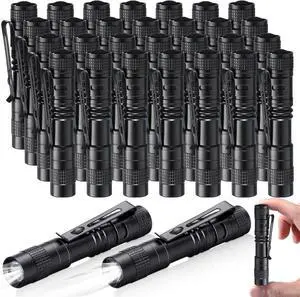 Zhehao 30 Pcs Mini Led Flashlight Bright Aluminum Penlight Flashlights with Clip Small Water Resistant Pocket Flash Light for Night Reading Emergency Hurricane(White Light, 3.5 Inch)