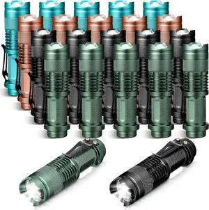 Fumete 20 Pieces LED Flashlight Mini 3 Mode Tactical Torch Small Water Resistant Pocket Flash Light Adjustable Focus Light Pen for Men, Father, Indoor Outdoor Hiking(Multicolor 2)