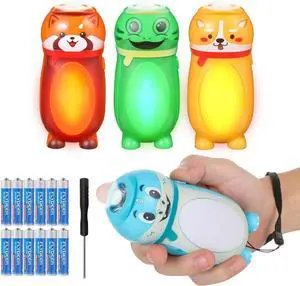4 Pack Small Mini LED Flashlights for Kids - Cute Small Animal Flashlight - 2 in 1 Camping Lantern Flashlight - Christmas Gifts Stocking Stuffers for Boys Girls