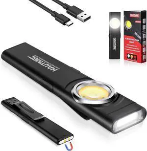 HAUTMEC 12-in-1 Pocket Flashlight with Clip, Slim Flat Flashlight Rechargeable Work Light with USB-C Fast Charging, Dual Light, Magnetic Base, 500LM Aluminum LED Torch IP64 Waterproof & Drop-Resistant