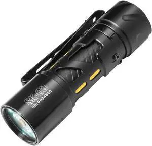 SK03 LED Rechargeable Flashlight, AA Rechargeable EDC Flashlight with Side Light and 4 Color Filters, 10 Modes, Super Bright Pocket Flashlight with Clip for Outdoor, Camping, Emergency