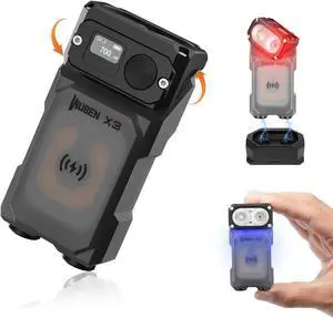 WUBEN X3 Mini Rechargeable Flashlight with Charging Base 180 Degree EDC Keychain Flashlight Twist Ip65 Waterproof Magnet Pocket Flashlight 10 Mode Type-C Lanyard for Camping, Outdoor,Inspection, Gift