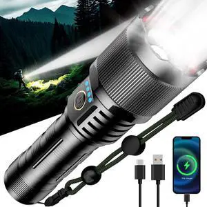 SKYFIRE Bright LED Flashlights Rechargeable, Powerful Tactical Flashlight High Lumens with Zoomable Waterproof Handheld Flash Lights for Camping Emergency Hunting Hiking
