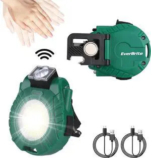 EverBrite 2 Pack COB Keychain Work Light, Mini Rechargeable Magnetic Keychain Light, Sensor Mode, Multifunctional Small Keychain Flashlights, Portable, Waterproof, for Camping, Hiking, 6 Modes, Green