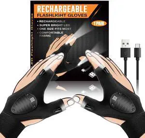 Rechargeable LED Flashlight Gloves Waterproof, Birthday Christmas Valentines Father's Day Gifts for Men Dad from Daughter Son, Cool Gadget Tool Hands-Free Lights for Fishing Repairing Camping