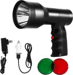 Hunting Spotlight Flashlight, 46000LUX Rechargeable Spot Light IPX5 Waterproof Handheld LED Hunter Light with Red Green Filter for Hunting Coyotes Predators Coons Varmints Hogs Camping Hiking