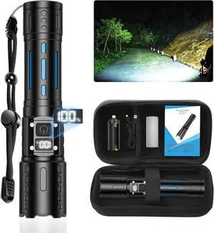 Flashlights High Lumens Rechargeable, Zoomable Rechargeable Flashlights, Super Bright Flashlight, 6 Mode Tactical Flashlight, LED Flashlight High Powered, Waterproof Flash Lights for Camping