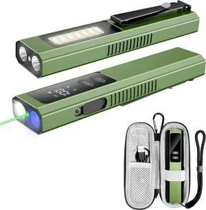 Rechargeable EDC Flat Flashlights, 5 IN1 PRO Flashlight with Green Beam, UV and White LED Combo, 800 Hight Lumens Pocket Lights with Magnet/Bag, Portable Light for Work and Emergency(Green)