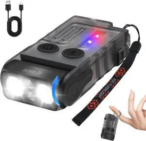 BORUIT V20 Small Powerful Pocket Flashlight,180°Head Swivels with Cob Side Light and Atmosphere Lamp Cap,Ip67 USB C Rechargeable Flashlight with Clip,Lanyard and Keychain,Magnetic Buzzer-13 Modes