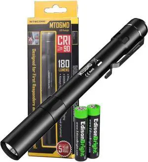 EdisonBright Nitecore MT06MD 180 Lumen Pen-Type LED Flashlight with 2 X AAA Batteries Bundle for Medical Professionals