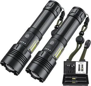 Rechargeable Flashlights High Lumens, 7 Mode Red Flashlight Rechargeable with Side Work Light, Super Bright Tactical Flashlight, High Powered Linternas LED Flashlight for Home Camping 2Pack