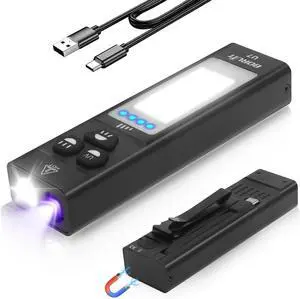 BORUIT U7 LED Small Powerful Flat EDC Flashlight with 365nm UV Black and RGB Light,USB C Rechargeable 1100L Pocket Flash Light with Clip,IP65 Waterproof,Magnetic,Power Bank Function