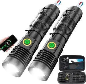 Flashlights High Lumens Rechargeable(Battery Included), Super Bright Powerful Small Magnetic Flashlight, 6 Mode, Zoomable, Waterproof, Handheld Flashlight for Camping Hiking