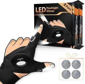 HANPURE LED Flashlight Gloves Stocking Stuffers for Adults Men Christmas Birthday Gift Idea for Dad Husband Him Boyfriend (2 Pack(with Replaceable Batteries))
