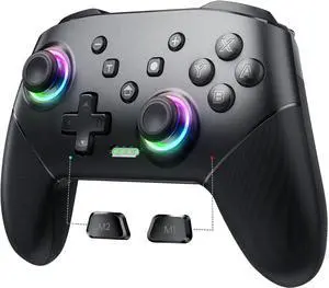 VOYEE Switch Controller Wireless, Pro Controllers Compatible with Switch Lite/OLED/PC, One-Key Pairing Gamepad with 9-Color RGB LEDs 1000mAh Battery 6-Axis Motion Wake Up Function