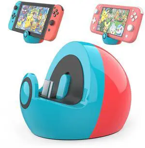 HEIYING Switch Charging Dock for Nintendo Switch/Lite/OLED,Portable Carrying Charging Station with Classic Colors Neon Blue & Neon Red
