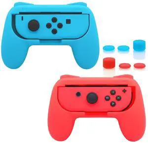 FASTSNAIL Grips Compatible with Nintendo Switch for Joy Con & OLED Model for Joycon, Wear-resistant Handle Kit Compatible with Joy Cons Controllers for NS NES Games 2 Pack (Blue and Red)