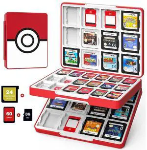 MoKo 60 Game Card Case for Nintendo Switch 2 / Switch OLED / 3DS / 3DSXL, Portable Storage Holder Case for 60 Switch 2 Game Cartridges & 24 3DS Card & 36 Micro SD Cards, Red Ball