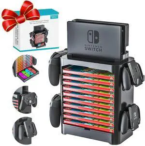 Skywin- Game Storage Tower Compatible With Nintendo Switch, Nintendo Switch Stand Holder, Game Disk Rack, Controller Organizer, Switch Holder Stand for Gamers (Black)