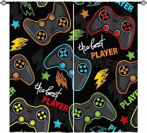 Boys Kids Gaming Curtains Rod Pocket Gamer Gamepad Abstract Video Game Player Joystick Print Pattern Window Drapes for Man Teen Youth Nursery Baby Bedroom Playroom W42 x L84 Inch 2 Panels
