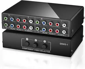 Component AV Video Switch Box 3 in 1 Out, BolAAzuL 3 Port 5 RCA YPbPr Cable RGB Component AV Switcher Selector Converter 3-Way Plug & Play for Retro Gaming PS2 Wii Xbox DVD Player TV