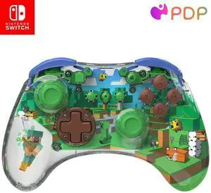 PDP REALMz Wireless Nintendo Switch Pro Controller, Customizable LED, 40 Hour Rechargeable Battery Power,Officially Licensed by Nintendo: Minecraft Steve -Forest Biome