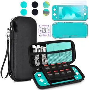 innoAura Switch Lite Case 12-in-1 Accessories Bundle for NS Switch Lite (2019), with Protective Carrying Case, Hand Strap, Screen Protector & Cute Thumb Grips, Black