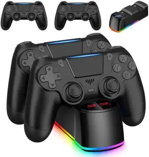 2 Pack Controllers with Charging Dock Station for PS4 Controller, Wireless Controller Compatible with PS4/Pro/Slim Consoles, with LED Charging Dock, Black