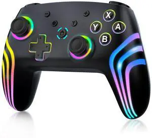 MYSTILUCK Wireless Pro Controller for Switch/Switch 2/Lite/OLED/PC, Gamepad with 7 Color-Changing RGB Lighting/Dual Vibration/6-Axis Gyroscope/Turbo, Ergonomically Designed Precise Joystick