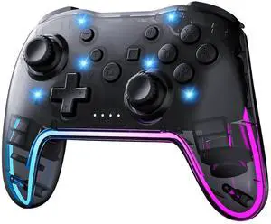 Twylyte Wireless Controller for Switch/Lite/OLED & PC/iOS/Android, RGB Backlight with 7 Colors, Adjustable Turbo & Vibration, One-Button Wake-Up, Ergonomic Design for Switch/PC/Mobile Gaming