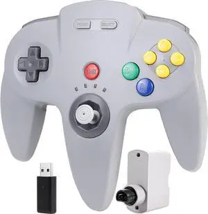 2.4 GHz Wireless N64 Switch Online Controller, USB Receiver & N64 Receiver, Compatible with Windows PC Laptop iOS Mac Raspberry Pi, N64 / Switch Online/NSO - (Rechargeable) (Plug and Play) Gray
