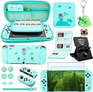 Accessories Bundle for Nintendo Switch OLED Animal Crossing Model 2021 - YOOWA Accessory kit NS Oled Animal Crossing Set with Carrying Case Protective Cover Screen Protector Game Card Holder Stand