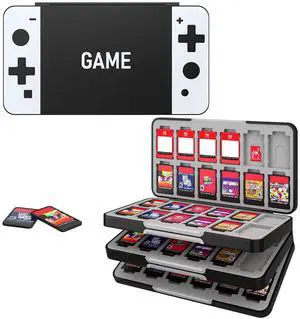 MoKo 72 Game Card Case for Nintendo Switch 2 / Switch OLED / Lite, Portable Game Storage Holder Case with 72 Game Card Slots & 24 Micro SD Cards Slots, Black&White