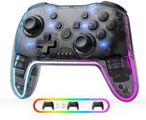 Wireless Controller for Switch/Lite/OLED/PC/Android/iOS - Ergonomic Gamepad with 7 Color RGB Lighting, Turbo/Vibration Adjustment & One-Key Wake-Up Function