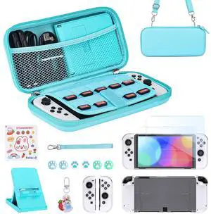 Younik Switch OLED Accessories Bundle, 17 in 1 Blue Switch Oled Accessories Kit for Girls Include Switch Carrying Case, Adjustable Stand, Protective Case for Switch Console & J-Con