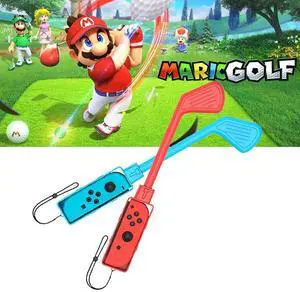 Uxilep Golf Club for Mario Golf: Super Rush - Nintendo Switch Joy-Con Accessories, Mini Hand Grip With Wrist Strap - 2 Pack (Red & Blue)