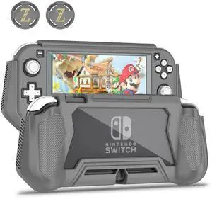 Switch Lite Case Protective Case for Nintendo Switch Lite, Case Compatible with Nintendo Switch Lite Hand Grip Case with Detachable TPU+Built-in PC Screen Protector & 2 x Thumb Grip Caps(Gray